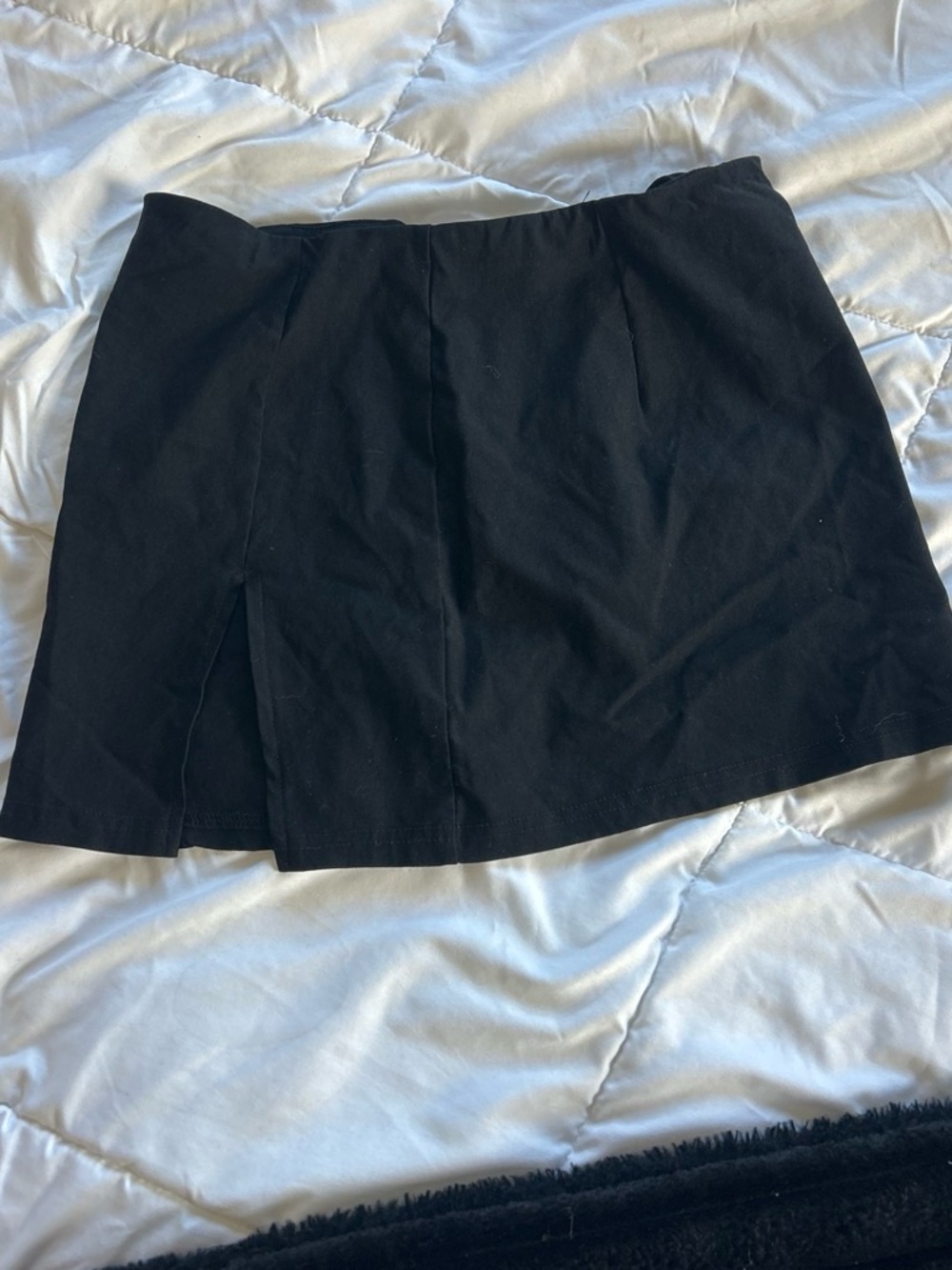 Black Mini Skirt with Front Slit — Women's Everyday Essential